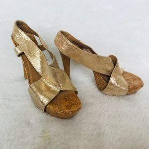 DIANE von FURSTENBERG Zia Metallic Gold High Heels